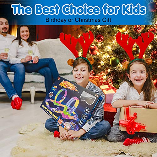BeebeeRun Kids Race Car Track Sets, Flexible Train Tracks for Toddlers with LED Toy Car, Glow in The Dark Race Track Vehicle Playset for Boys and Girls - Thumbnail 7