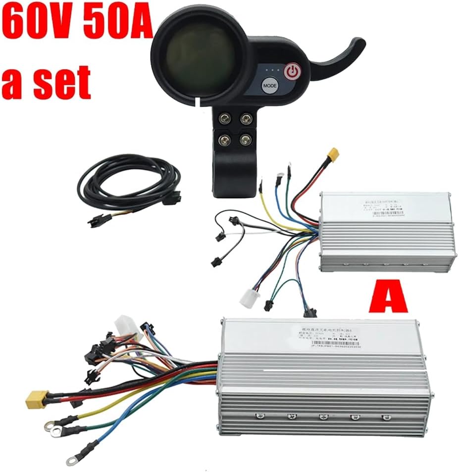 60V 50A Brushless Controller Dual Motor+36V-60V LCD Display Dashboard for Electric Scooter E Bike Replacement Accessories, Black&silver