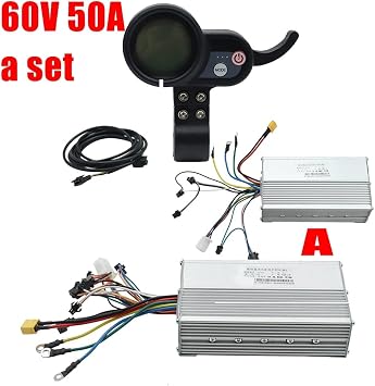 60V 50A Brushless Controller Dual Motor+36V-60V LCD Display Dashboard for Electric Scooter E Bike Replacement Parts