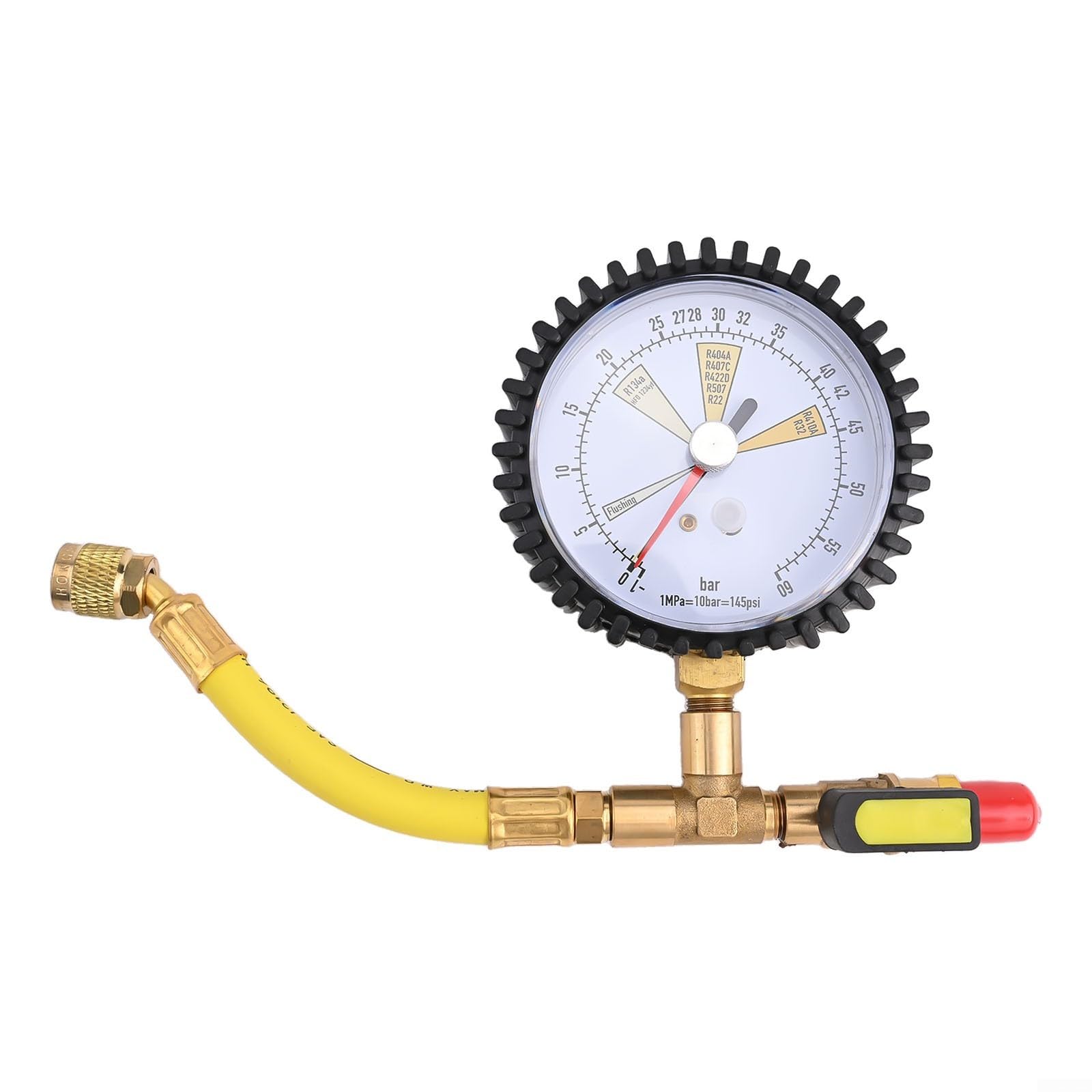 Manomètre de climatisation pour R134a R22 R407C R410A avec fonction de remplissage d'azote et connexion SAE de 0,6 cm avec interrupteur à boisseau sphérique