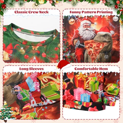 Santa Riding a Pizza-Eating T-Rex Christmas Sweatshirt - Image 3