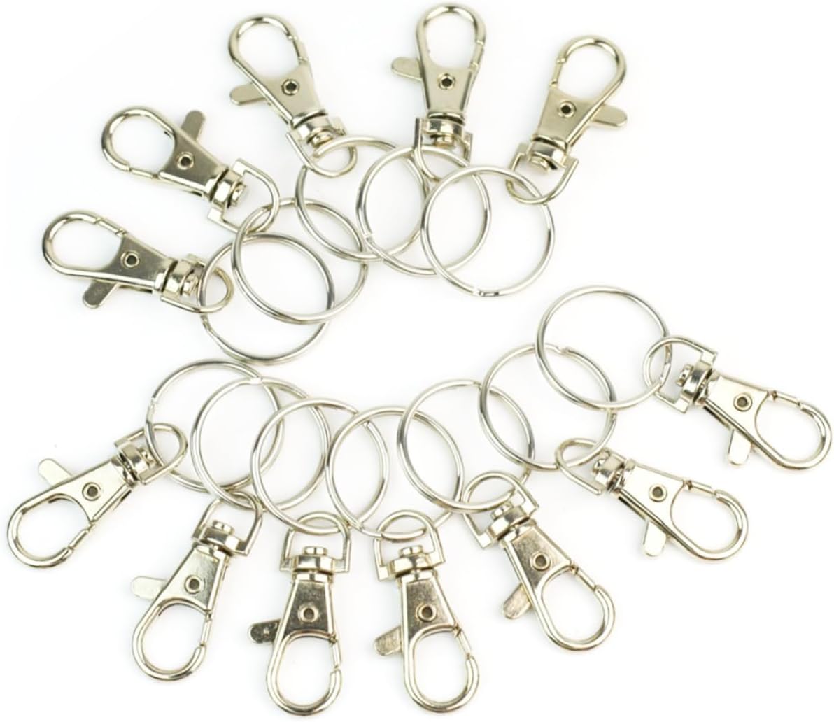 12Pcs Swivel Trigger Snap Hooks with Ring 360 Degree Iron Silver | DIY Beading Projects and Decorations, 3.8cm Size, Keychain Clasp Style, Packaged as 12 Pieces