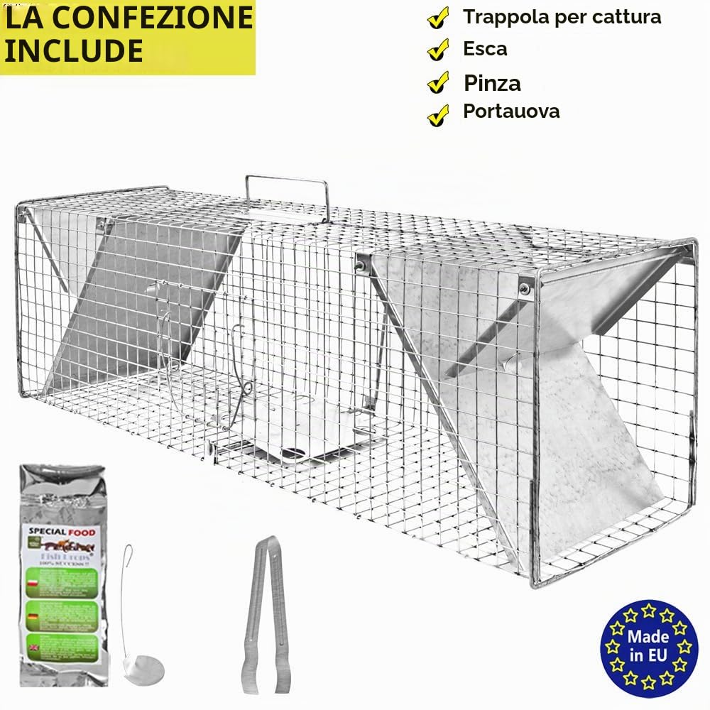 Gabbia Trappola per Animali Talpa Ratto Mouse Topo Nutria 102 x 29 x 31 cm Petigi