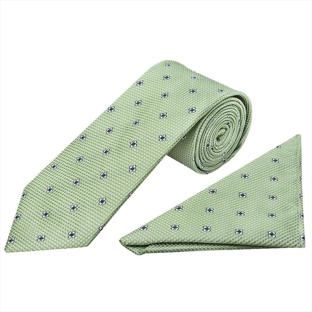 TIES R US Green Petal Classic Men's Tie and Pocket Square Set