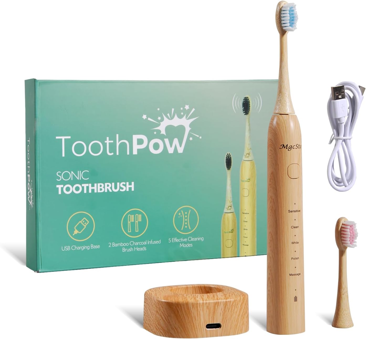 Electric Bamboo Toothbrush for Adults – Bamboo Toothbrush Heads Design with Castor Oil Bristles – 5 Adjustable Cleaning Modes – Upgraded IPX7 Waterproof Technoloy for Adults Electric Bamboo Toothbrush for Adults – Bamboo Toothbrush Heads Design with Castor Oil Bristles – 5 Adjustable Cleaning Modes – Upgraded IPX7 Waterproof Technoloy for Adults