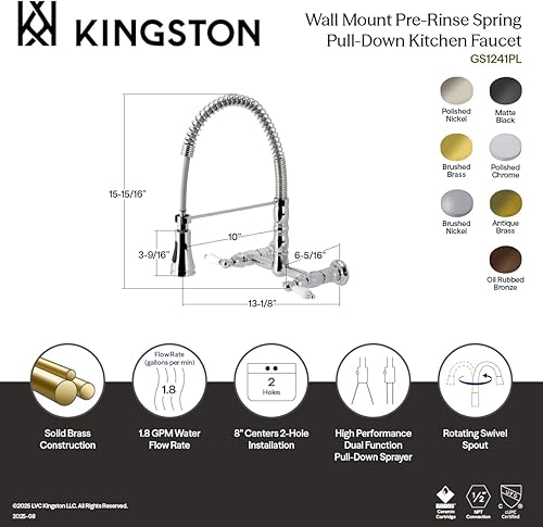 Miniatura 3 de Kingston Brass GS1245PL Heritage - Grifo de cocina con rociador extraíble, bronce aceitado, 13.88 x 13.13 x 16 pulgadas