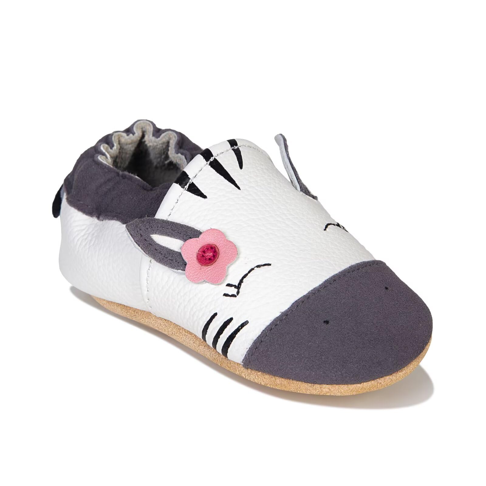 HMIYA Weiche Leder Krabbelschuhe Babyschuhe Lauflernschuhe mit Wildledersohlen für Jungen und Mädchen（18-24 Monate，Weiß）