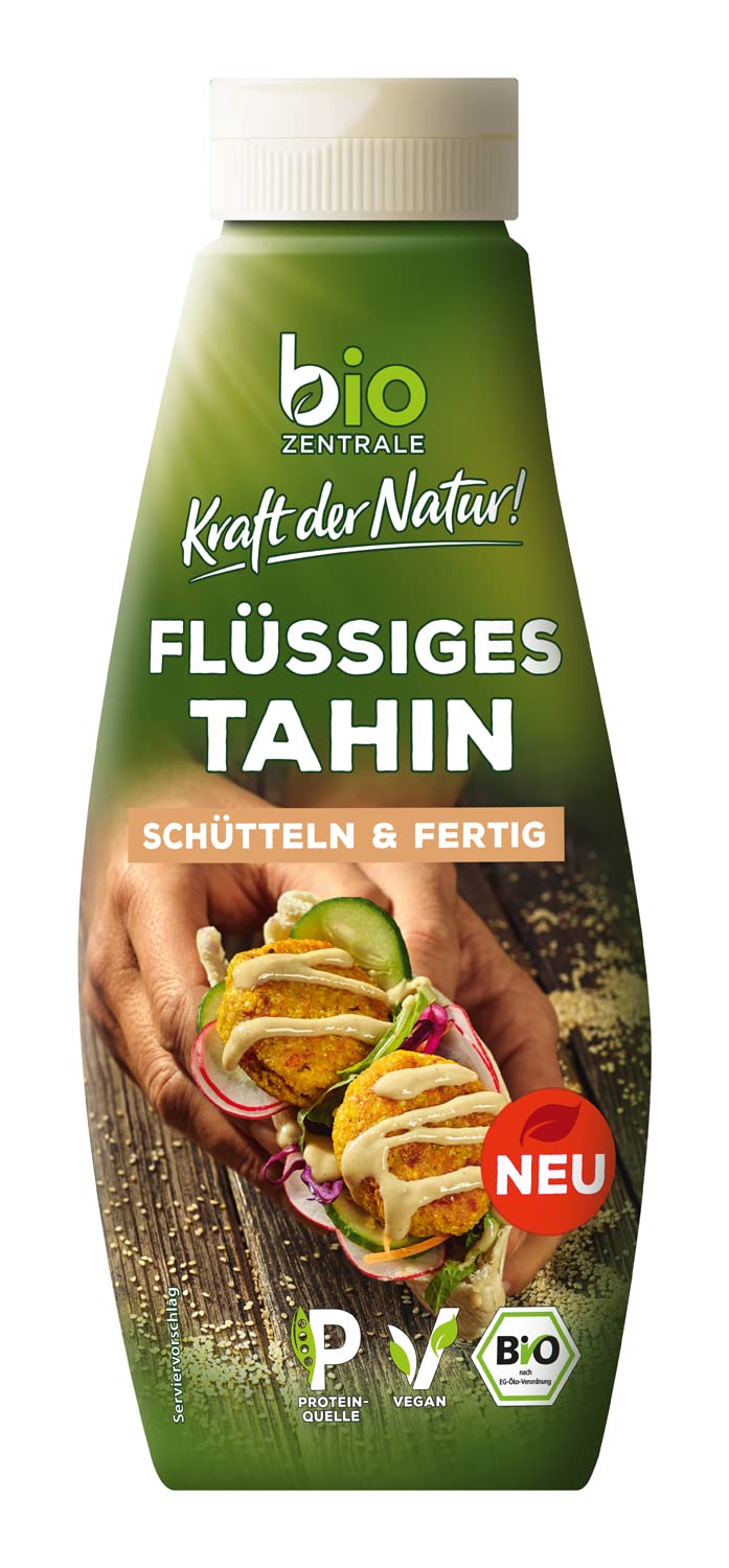 biozentrale flüssiges Tahin | 310 g | vegan & glutenfrei | in der Squeezeflasche, schütteln & fertig | Proteinquelle | Sesampaste als Topping für Bowls oder zum Verfeinern von Dips