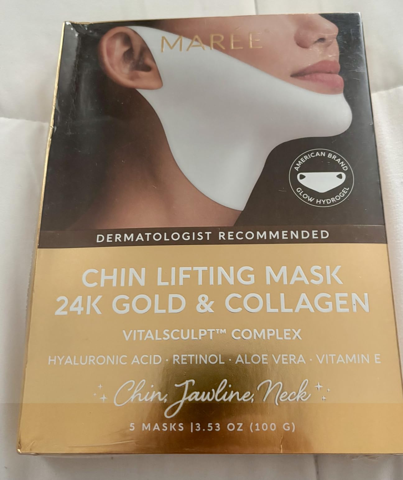 MAREE V Line Lifting Mask with 24K Gold – Deep Collagen Face Mask for Women – Jawline Shaper Mask with Retinol & Hyaluronic Acid – Neck Tightening & Firming – Double Chin Strap for Face Lift
