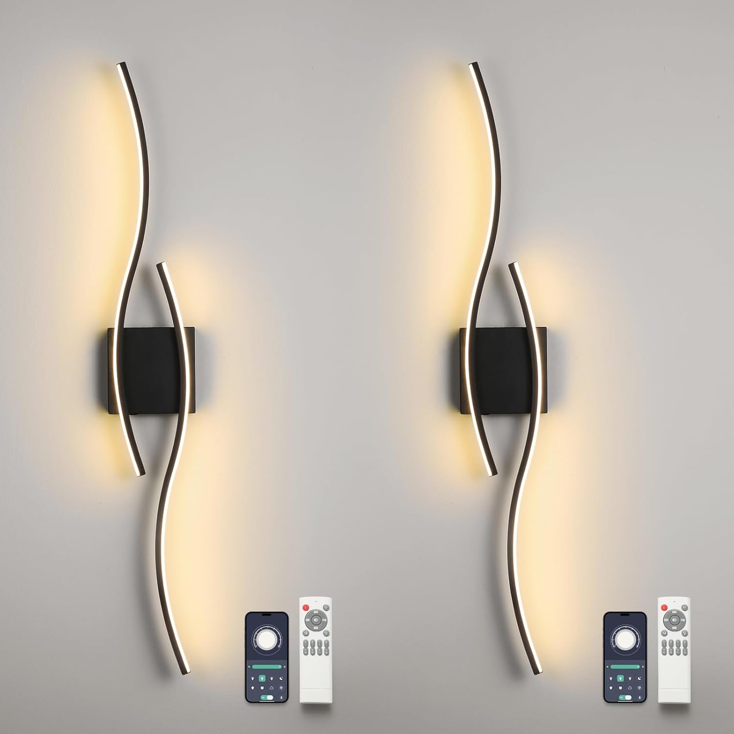 Black Wall Sconce Set of Two with Remote Control, Dimmable LED Modern Sconces Wall Decor Set of 2, Sconces Wall Lighting,LED Wall Lamp for Bedroom Living Room Bathroom Hallway 40.5" Length
