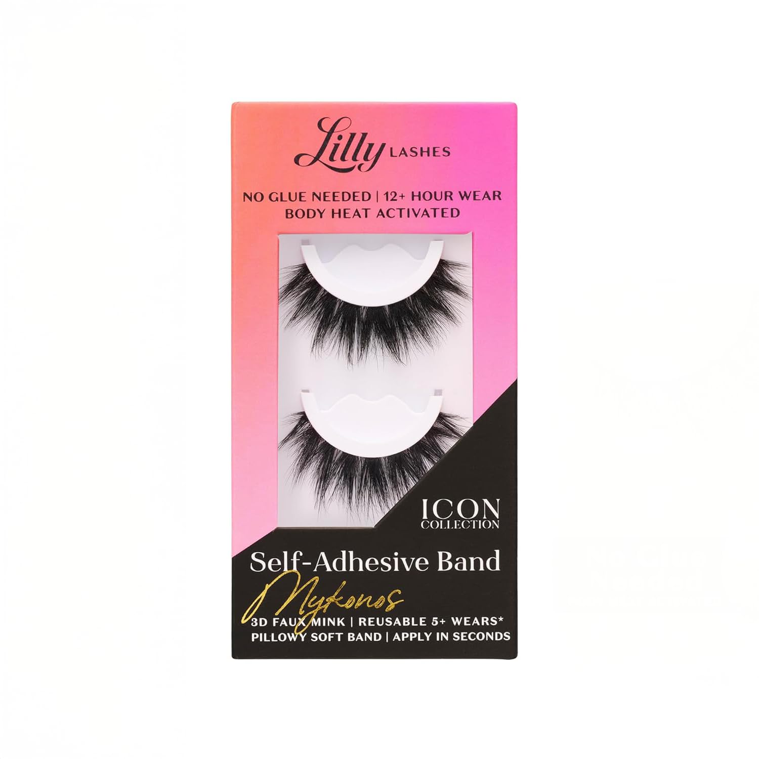 Lilly Lashes Self Adhesive Band 3D Faux Mink Eyelashes, No Lash Glue Needed, Body Heat Activated Press on Lashes, Reusable Self Adhesive Eyelashes Up