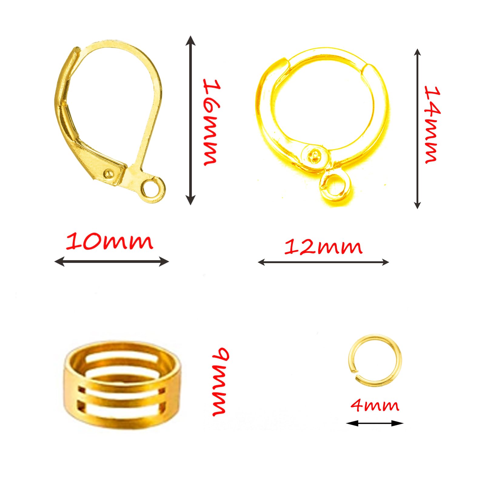 32 pcs Hypoallergenic Leverback French Earring Hooks Round Hoop Earring Earwires Gold Plated Brass for Jewelry Making