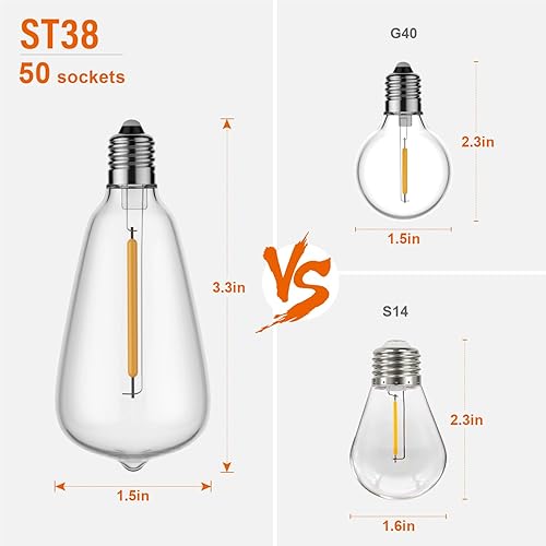 Miniatura 3 de Luces de Cadena para Exteriores de 100 Pies con Control Remoto, 50+2 Bombillas LED Impermeables Irrompibles Edison Regulables con Temporizador,