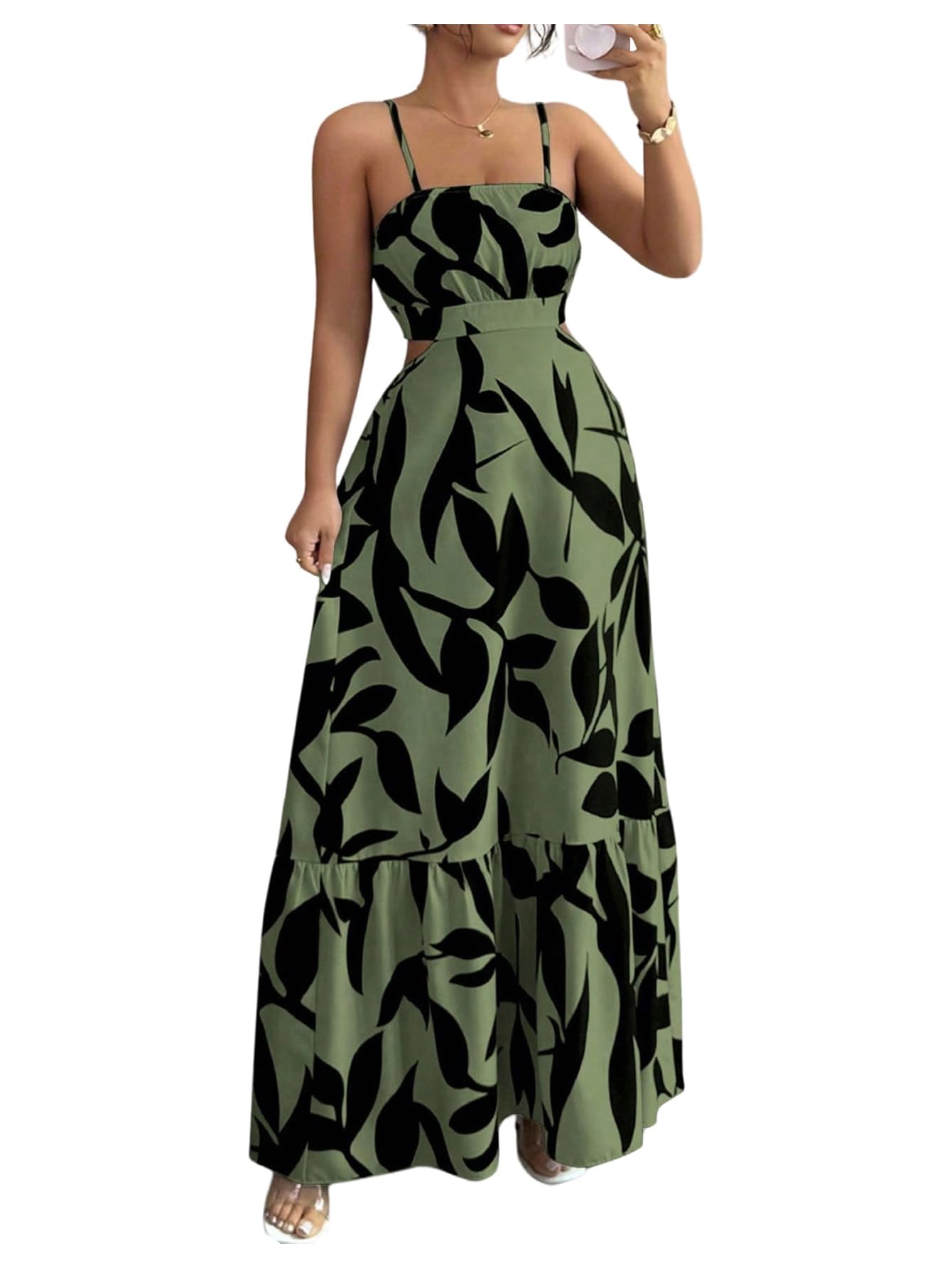 Women's Cut Out Floral Print Tropical Maxi Dress