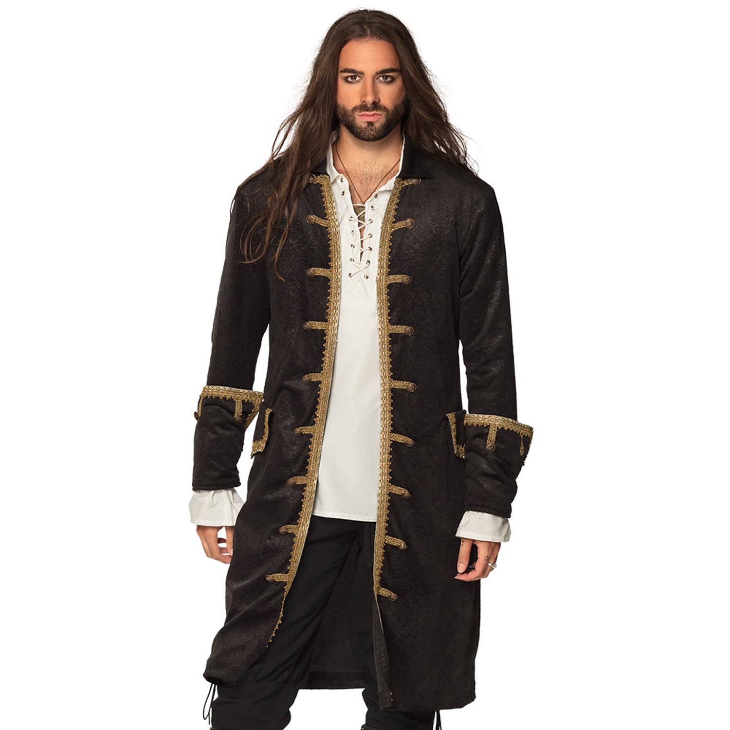 Boland - Pirate jacket for men, black and gold, men's jacket, buccaneer, privateer, costume, carnival, costume party
