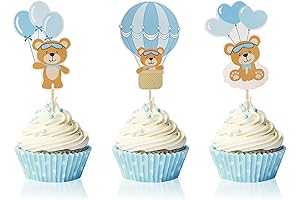 Hot Air Balloon Pilot Bear Cupcake Cake Toppers