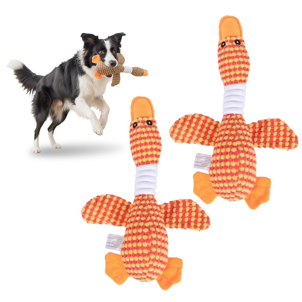 ComedyKing Squeaky Dog Toys, Plush Dog Toys for Small Dogs, Durable Corduroy Chew Toy Indestructible Soft Dog Toy for All Dog Sizes Soft, Safe & Interactive Festive Gift for Pets (Orange *2)