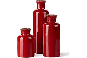 CWLWGO Vase-Ceramic Set of 3 Red Modern Decorative Vases for Table Decor