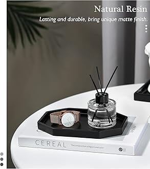 Emibele Vanity Tray - Resin Bathroom Jewelry Ring Dish, Small Octagon Perfume Tray for Dresser Countertop, Candle Decorative Tray, Toilet Tank Kitchen Sink, Marble Home Decor, Matte Black