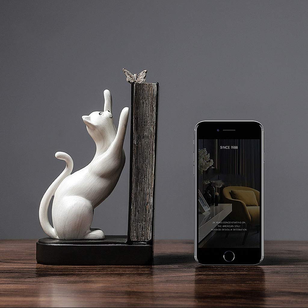 bookshelf bookcase Kreatywne dekoracje domowe Cute Cat Bookends Ozdoby Dekoracje biurowe stojak lub półka na książki. (Color : A)