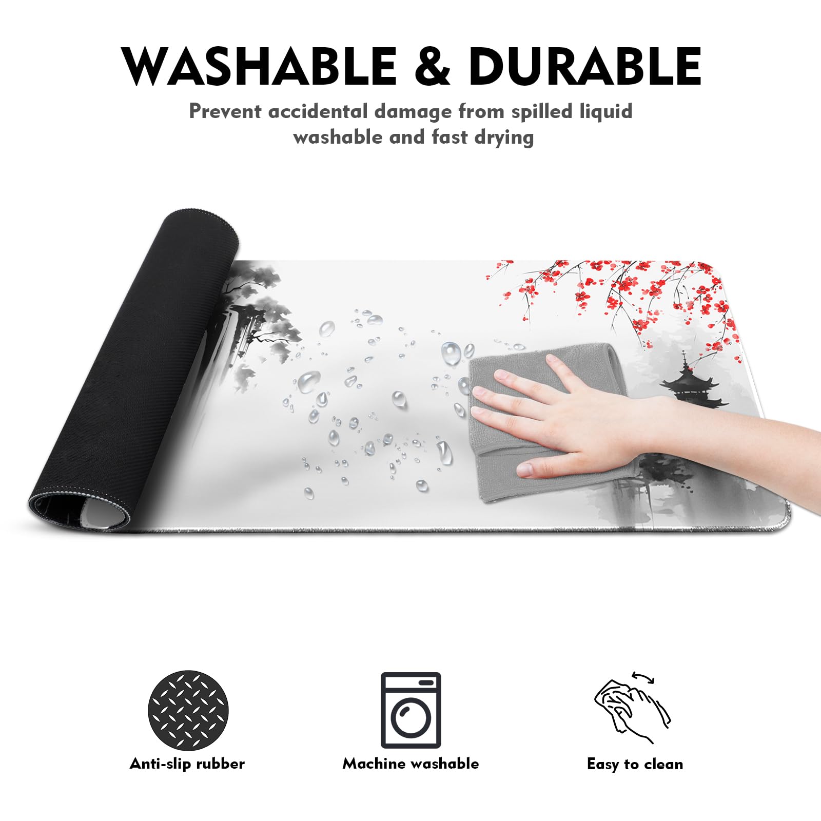 Tapis Bureau Gaming Tapis Souris Gaming XXL 800x300mm - Design Fluide Blanc Noir - Base Caoutchouc Imperméable - Bureau Gaming Surface Imperméable Lisse
