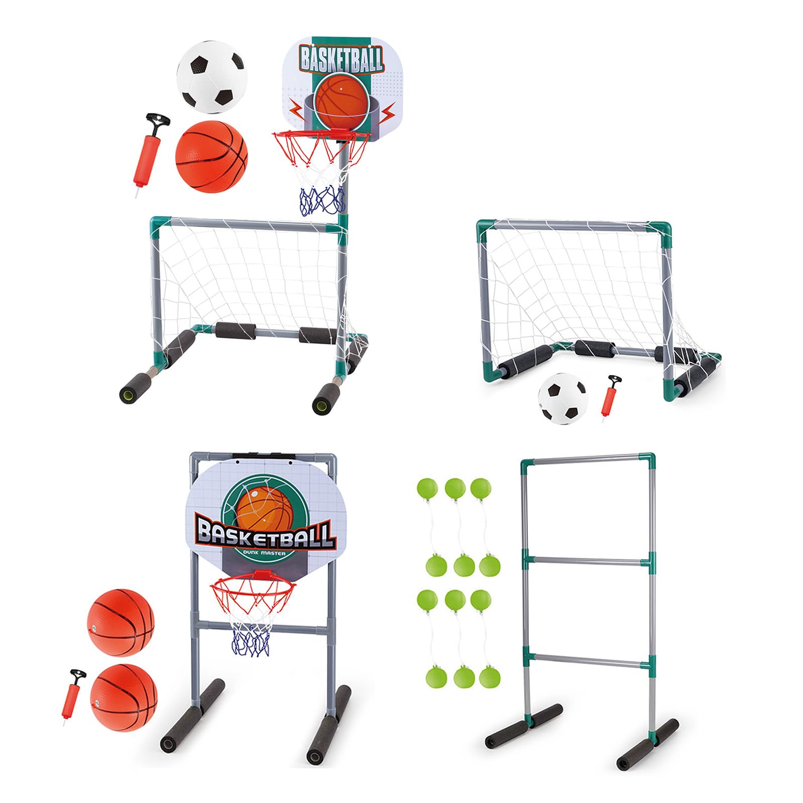Generisch Set 2 in 1 per piscina, palloni da basket, set da calcio con pallone gonfiabile e pompa, giocattolo divertente per bambini, pallone da calcio e basket