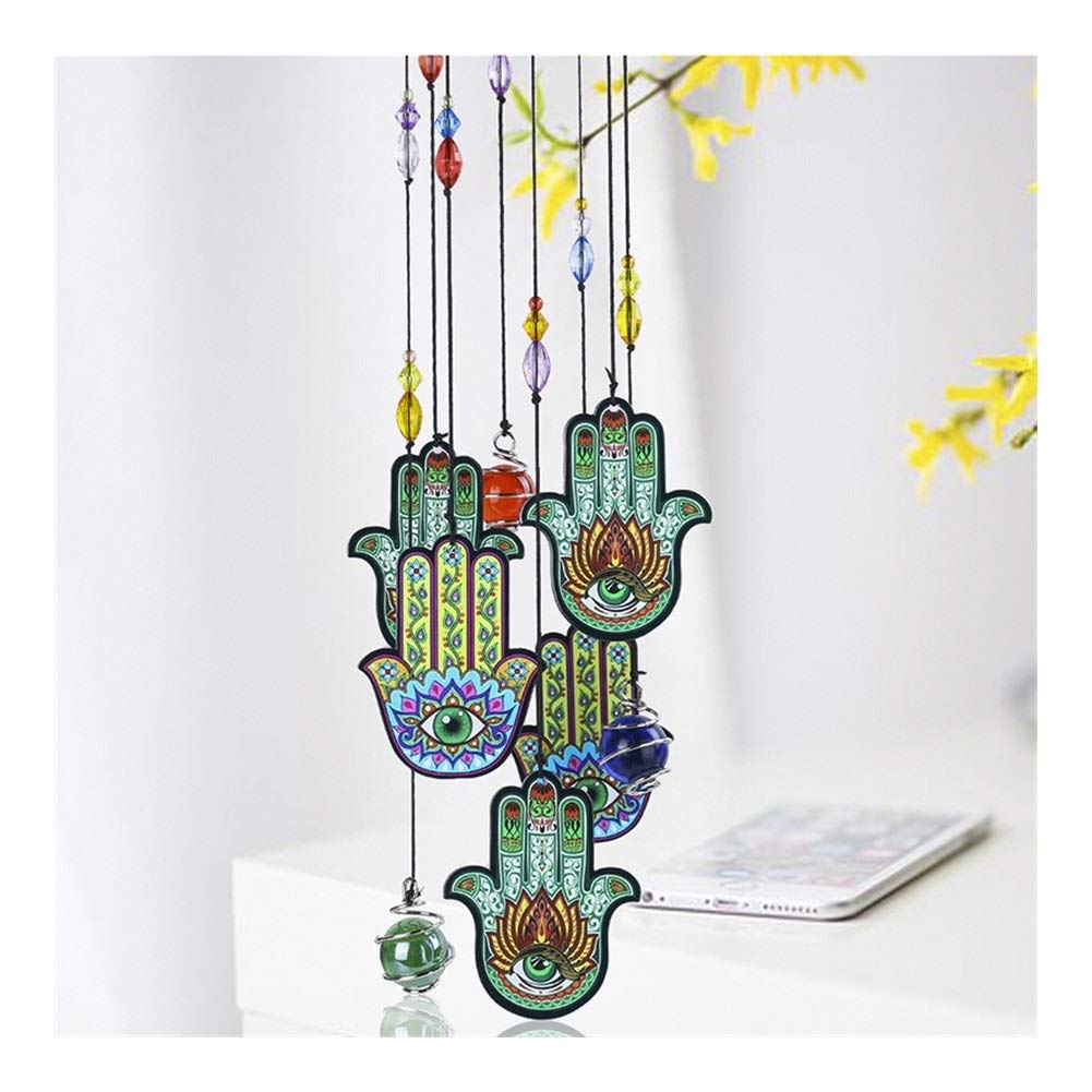 Carillons éoliens Métal Verre décor for la Maison Jardin Décoration Hamsa Chance Main Charm Wind Chimes, 15''H Jardin Chimes Suncatcher,