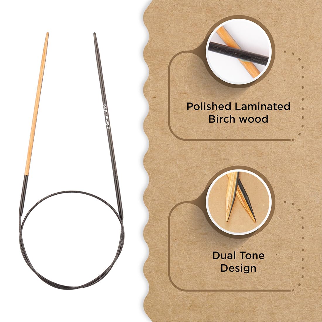 Knitter's Pride Day & Nite Circular Needle 60 cm 2.00 mm, Black and Brown Accents, 1 piece, Natural/Black, 2.00mm - Image 2