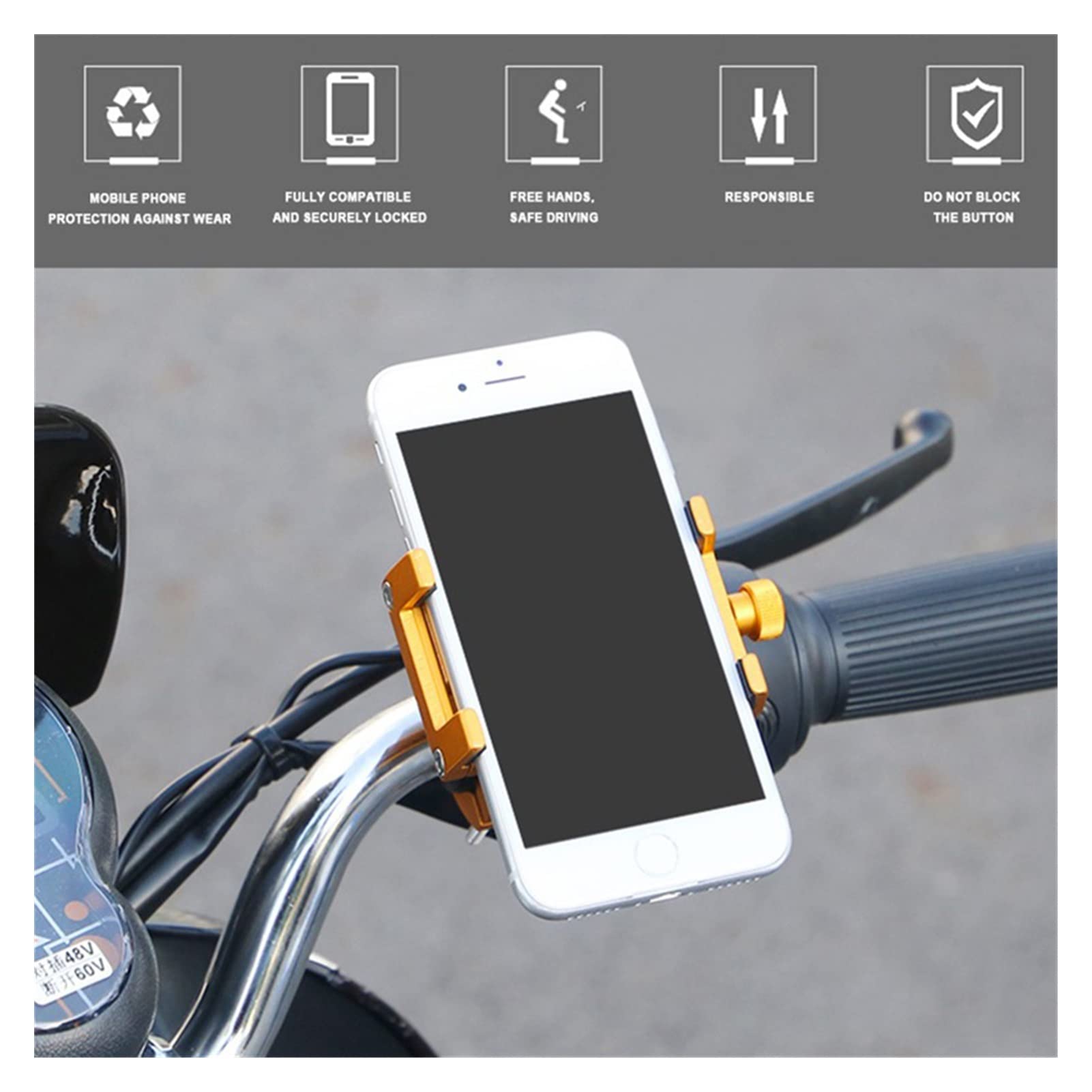 Uchwyt na telefon motocyklowy Aluminiowy stojak na telefon motocyklowy do smartfona o szerokości 5–15 cm Podpórka do smartfona Regulowany uchwyt na kierownicę rowerową Uchwyt montażowy