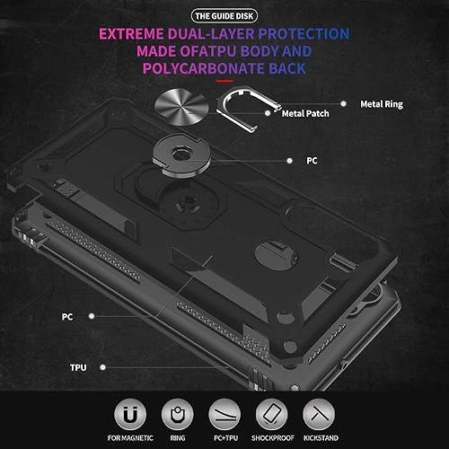 Miniatura 3 de Samsung A21 - Funda para teléfono Galaxy A21 con protector de pantalla, funda protectora de grado militar con anillo para Samsung Galaxy A21 (negro)