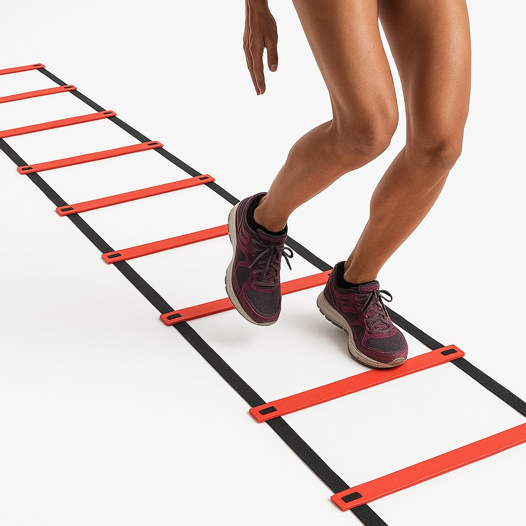 DE JURE FITNESS Adjustable Agility Ladder with Polypropylene Rungs & Durable Straps | Speed Ladder for Training, Exercise & Sports Drills | 4 Meter - 8 Rungs - Red