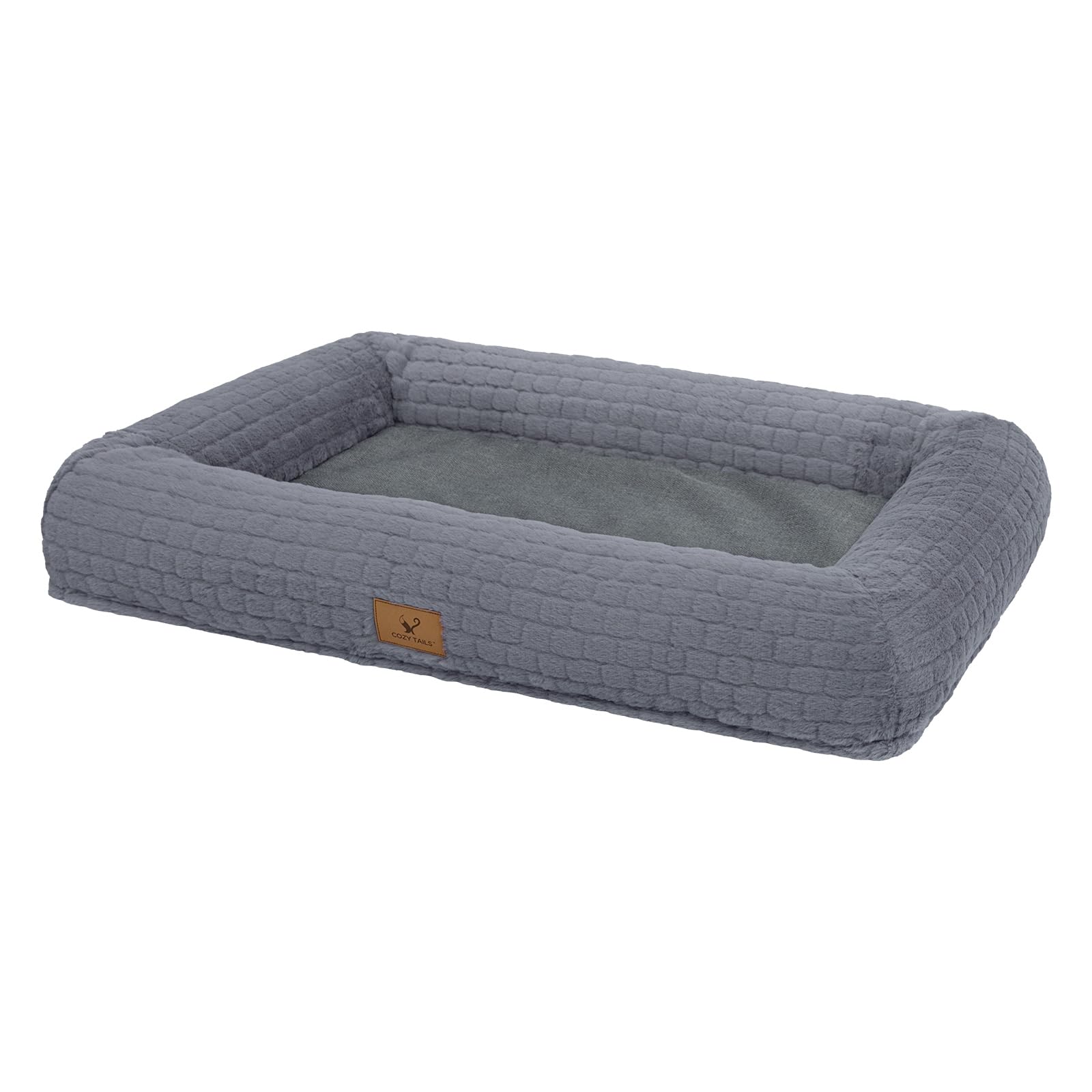 Plush Orthopedic Dog Bed for Medium Large Dogs, Memory Foam Bolster Sofa Bed with Removable Washable Cover, Waterproof Lining & Non-Slip Bottom (Grey-S)
