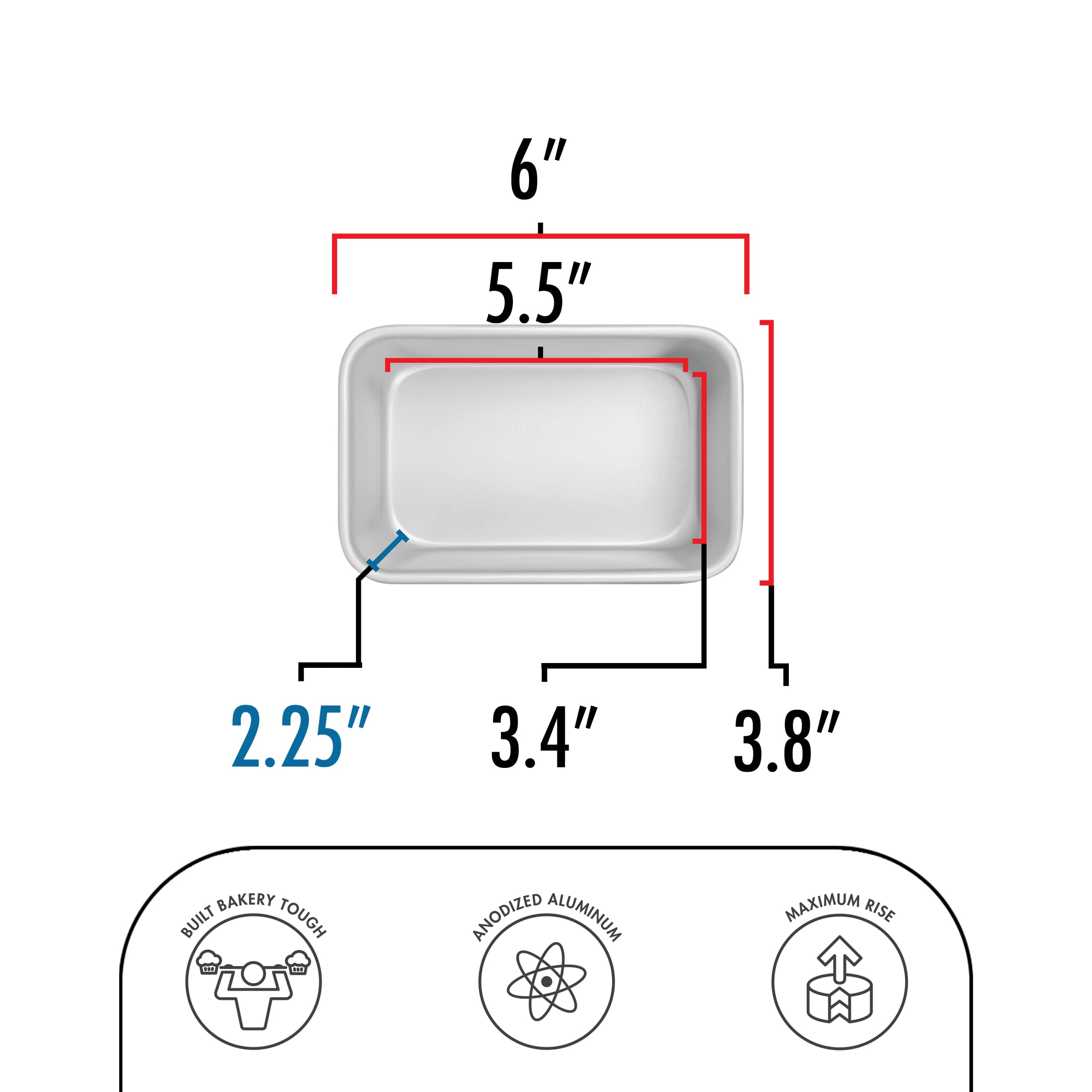 Fat Daddio's BP-5640-2PK Brotbackform aus eloxiertem Aluminium, 14 x 7,9 x 6 cm, 2 Stück