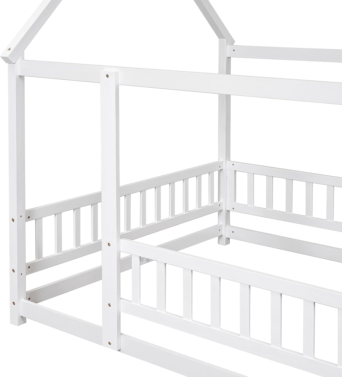 Bellemave Full Size Floor Bed Frame House Bed for Kids with Cute Roof Frame, Sturdy Wooden Montessori Floor Bed Full Size Safety Playhouse with Guardrails, Load 400 LBS, White