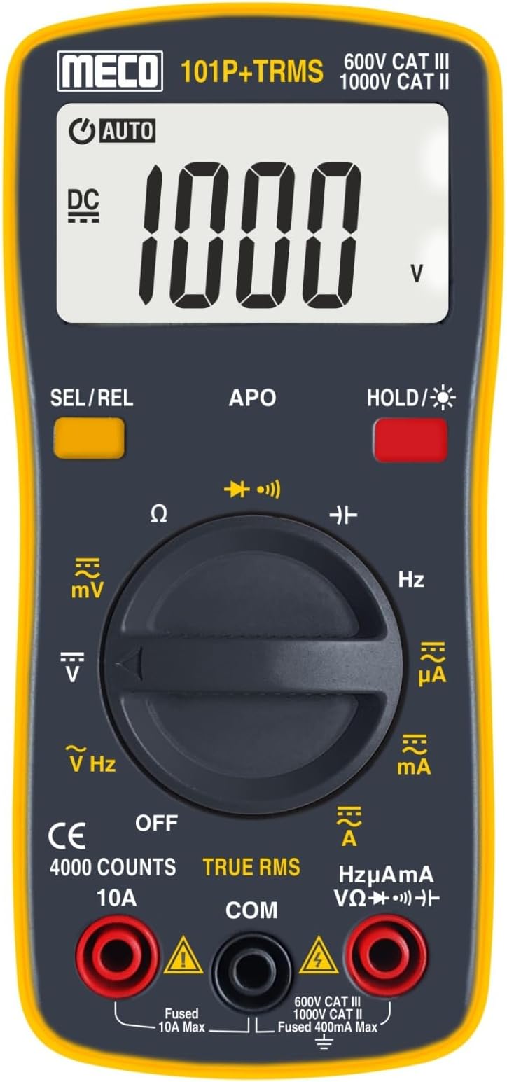 Meco 101P+ 40mA-10A AC Current with Calibration Certificate Digital Multimeter (Yellow 4000 Counts)