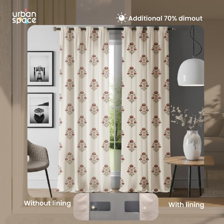 Image of Urban Space Blackout Lining Curtain for Door, Polyester Door Curtains Lining Panel 48 inch x 78 inch, Extra 70% Sun & Heat Blocking Curtains with 8 Steel Rings, 1 Peice (Beige, 7 Feet)
