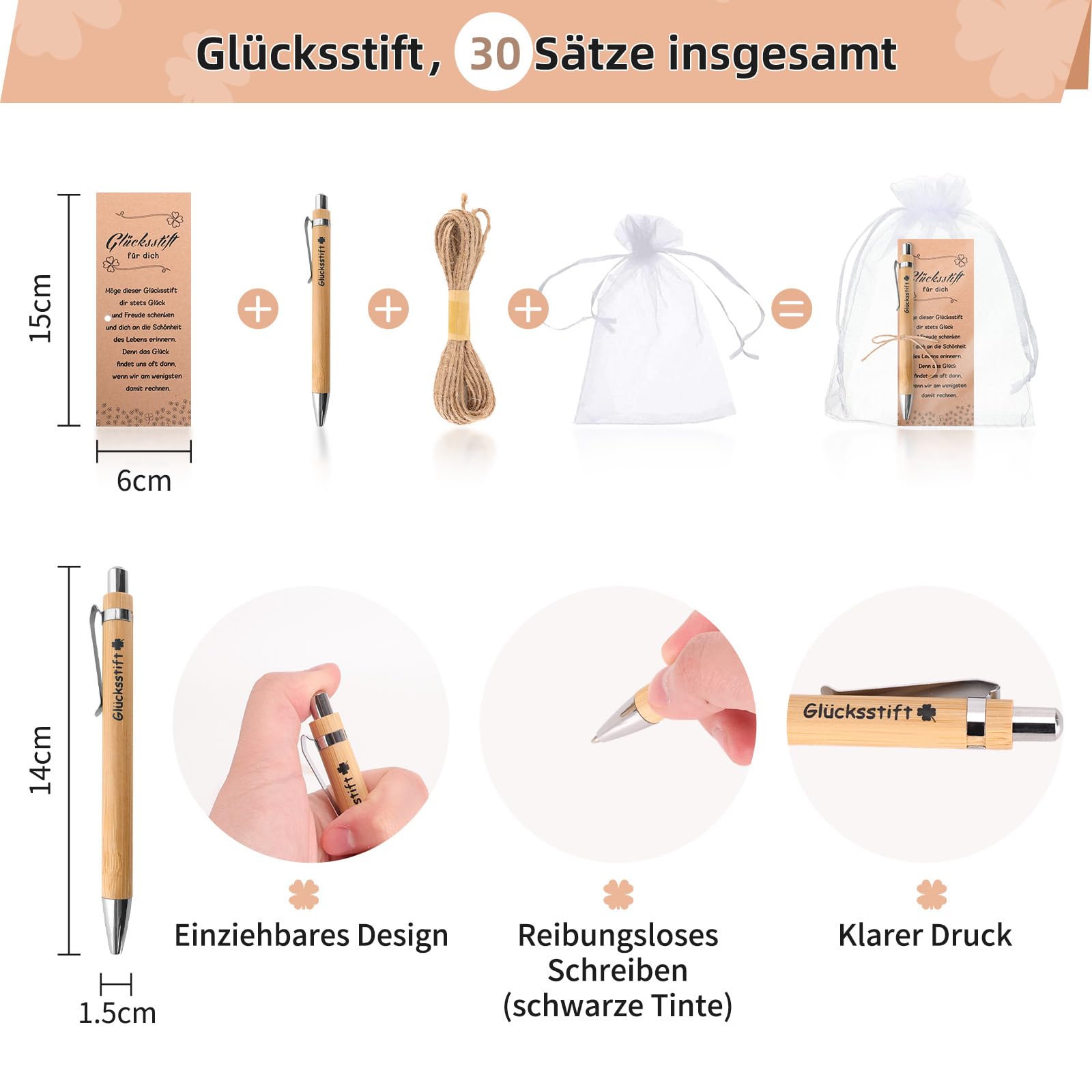 Woxovo 30 Stück Gastgeschenke Hochzeit - Holz Kugelschreiber Mit Gravur