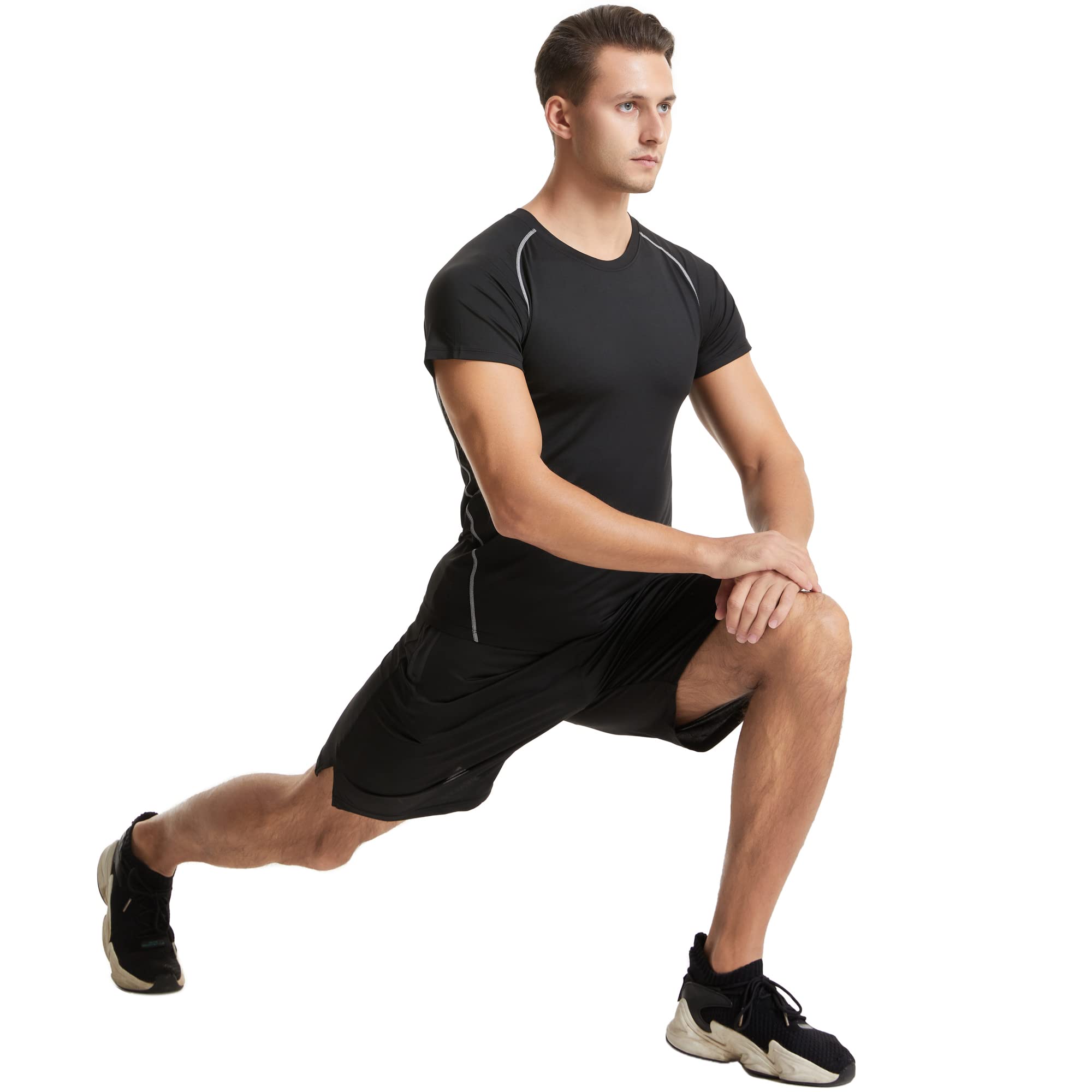 Uomo 5 pezzi Compressione Sportivi Abbigliamento Set Giacca con Cappuccio Pantaloni Camicia Top Completi Sportivi Tuta Fitness Palestra Uomo Formazione Vestiti Giacca Atletica Set
