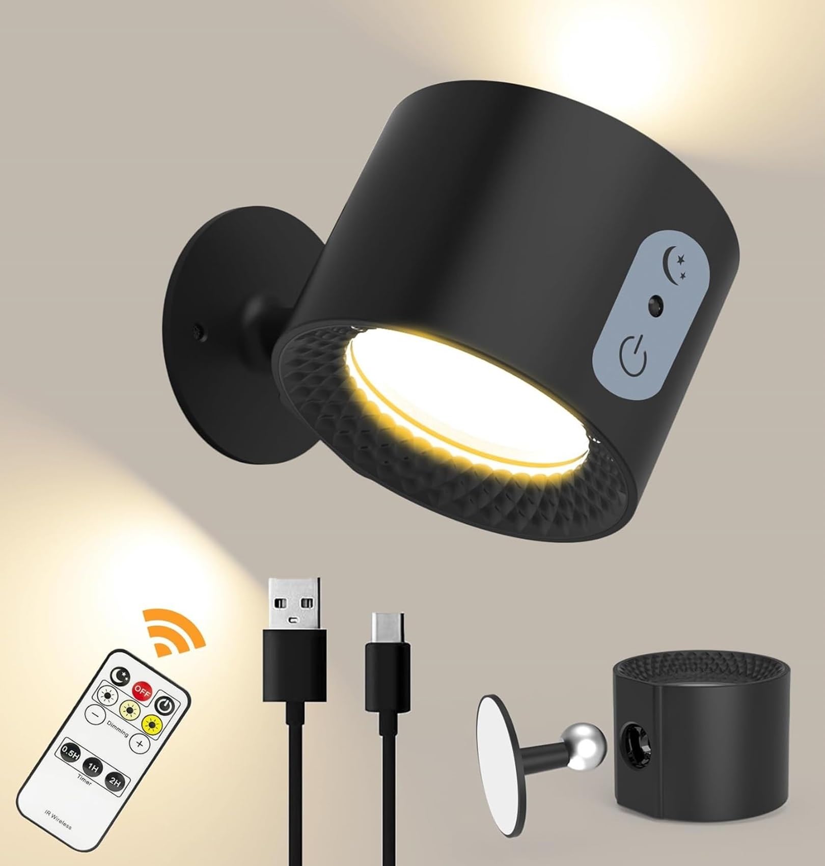 JESLED Wireless Lamp with Remote, 5V Battery Operated Sconce 2000mAh Rechargeable, 3 Color & Dimmable, Led Wall Light with a Magnetic Link Base Suitable for Living Room, Hallway Stair