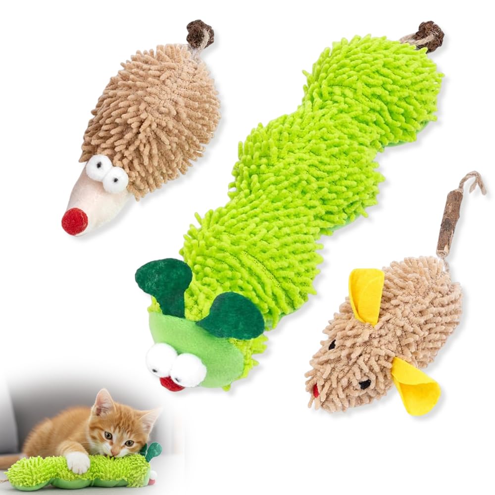 Oryven Interactive Plush Cat Toys, Catnip Toys for Indoor Cats and Kittens, Chew Toys for Teeth Cleaning, Bite-Resistant Plush Caterpillar, Mouse, Hed