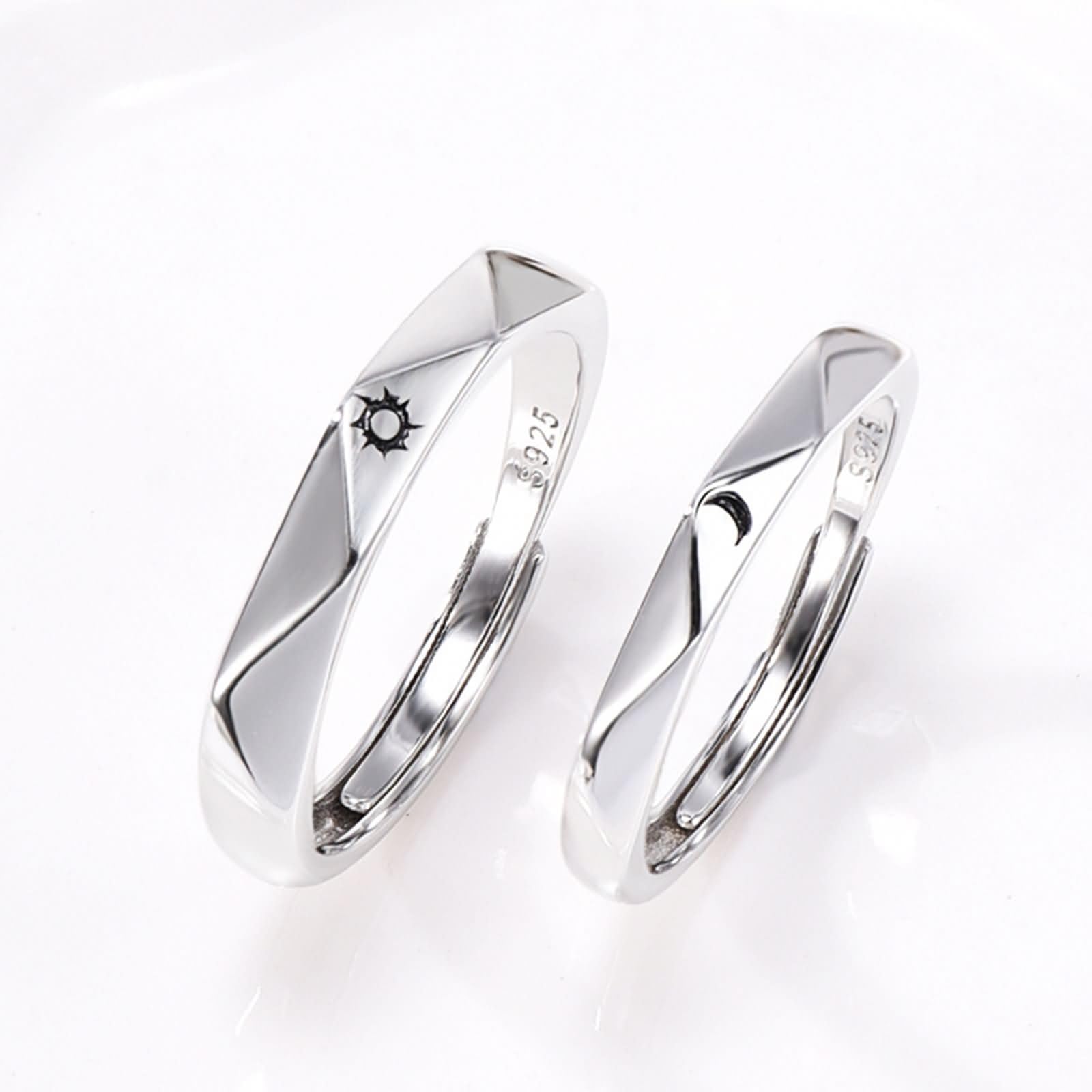 Anillo Plata de Ley Aniversario Pareja Grabado Personalizado, Sol y Luna, Anillos Mujer Plata Ajustables de Boda