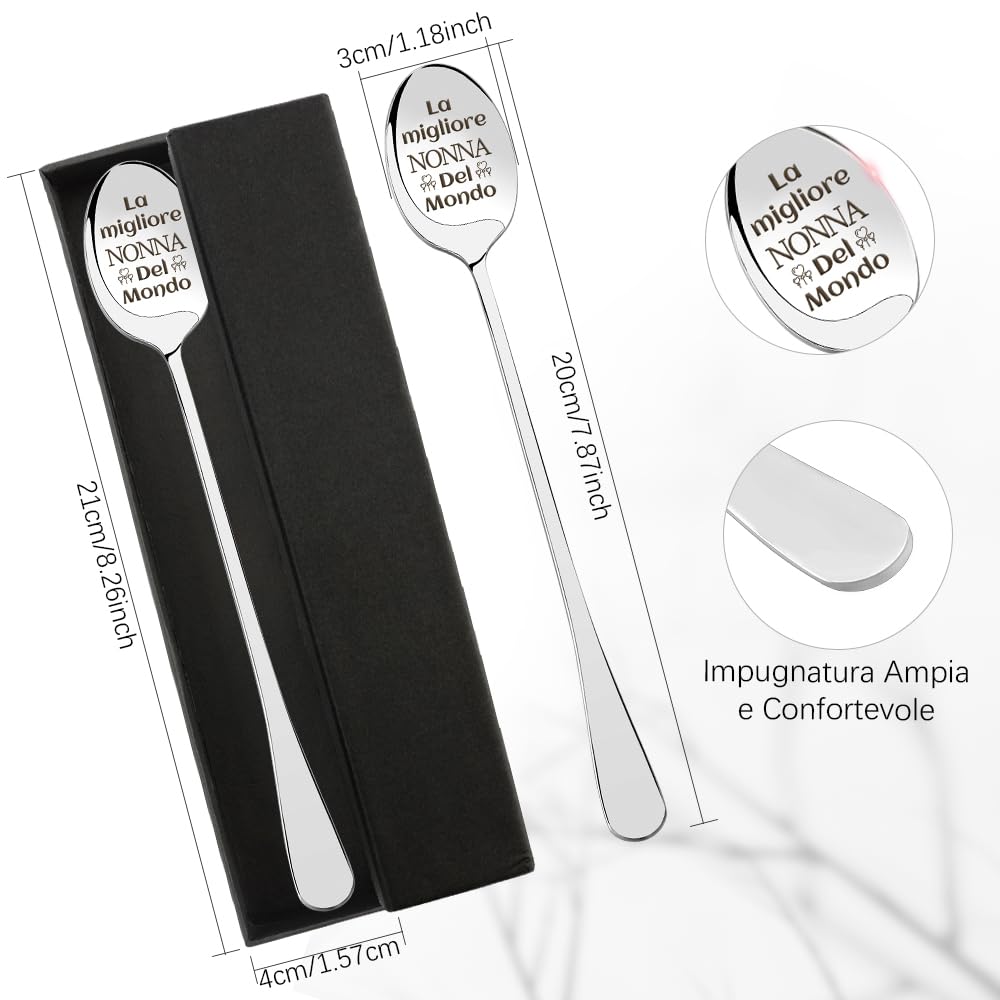 Cucchiaino Regalo Per Nonna | Inciso 'Ti Voglio Bene' | Acciaio Inox, Confezione Regalo - Foto 2