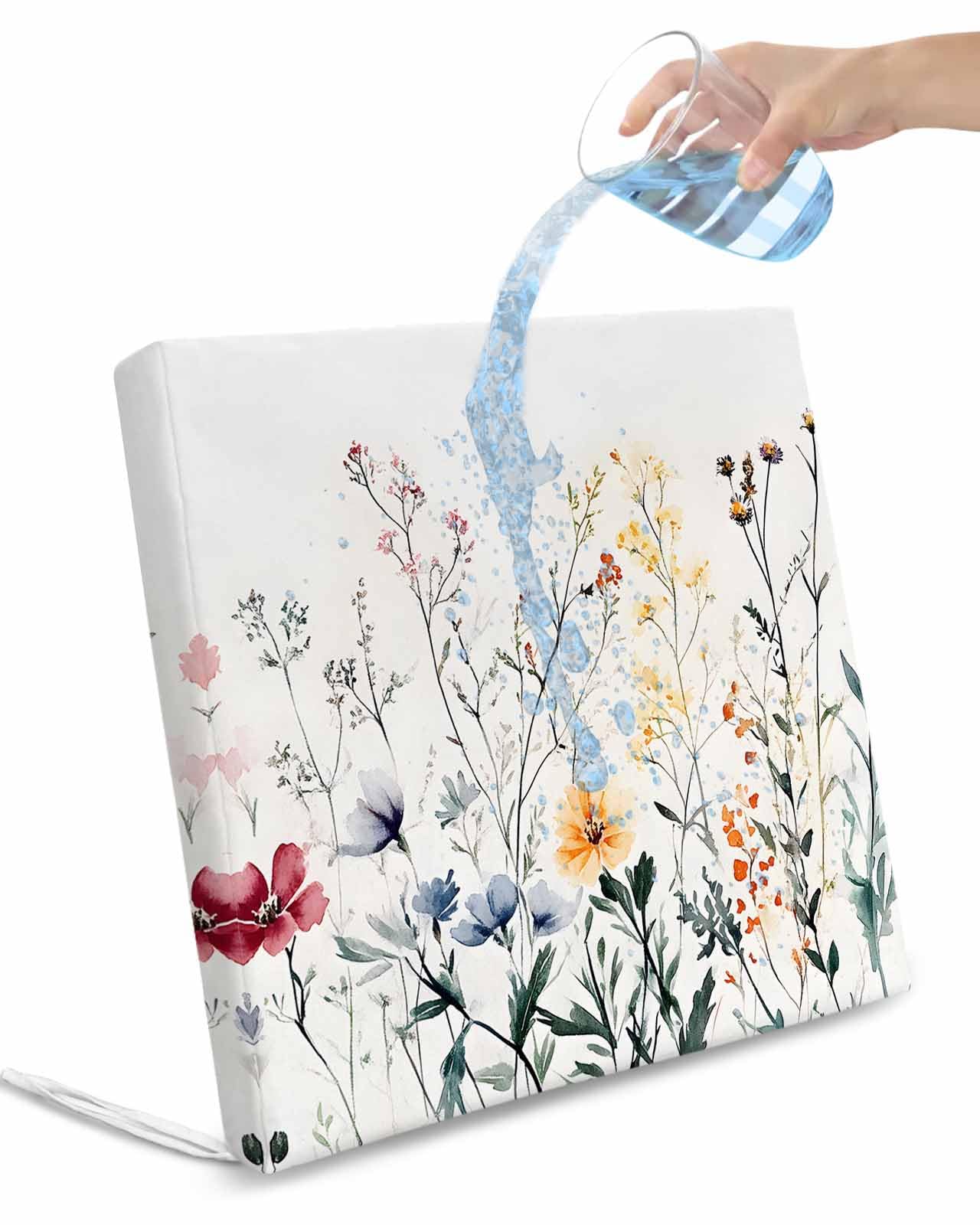 2 Pack Botanical Floral Waterproof Cushion Covers with Ties, Outdoor Patio Chaise Lounge Chair Seat Cushion Slip Covers Replacement(Only Cover) Spring Summer Farmhouse Flowers 22