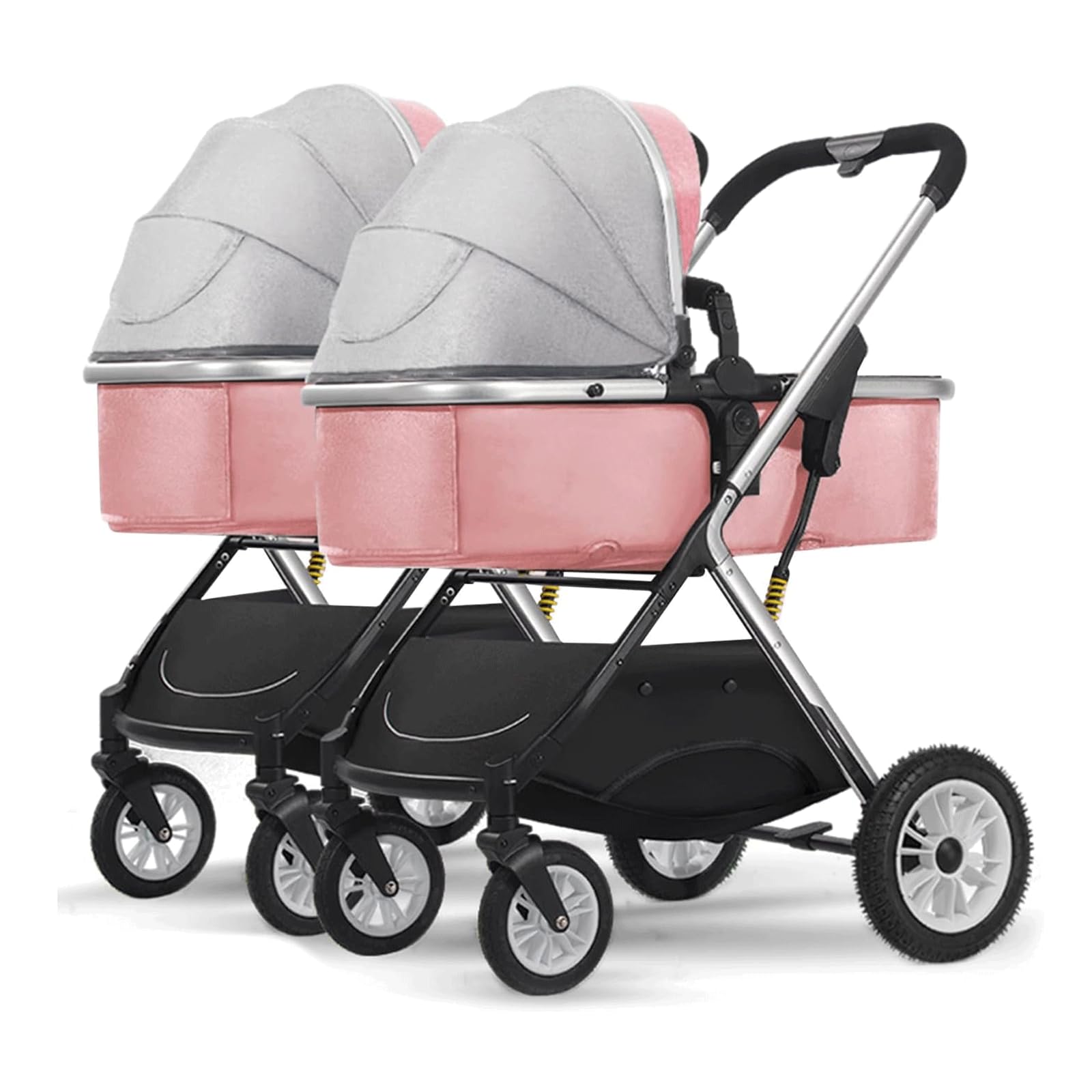 Rieort Poussettes Tandem Portables Poussette bébé Pliable à Une Main avec Harnais à 5 Points Poussette Double Poussette Double Portable 2 Places