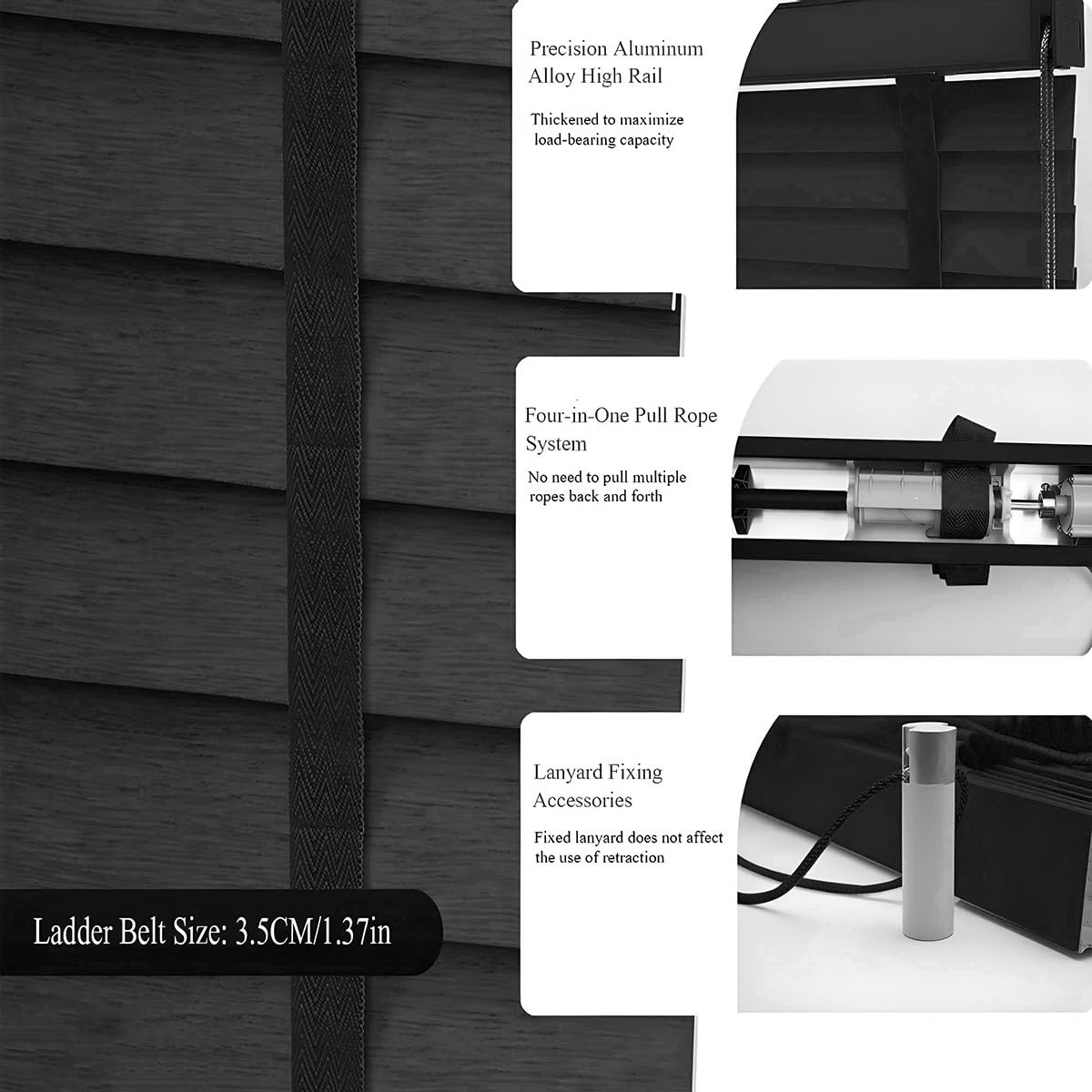Window Faux Wood Blinds for Home Wood Privacy Window Shades for Doors 2 inch Slats Kitchen Cordless Window Blinds 10-80 inches Wide for Living Room Bedroom 20-100 inches Length(Black)