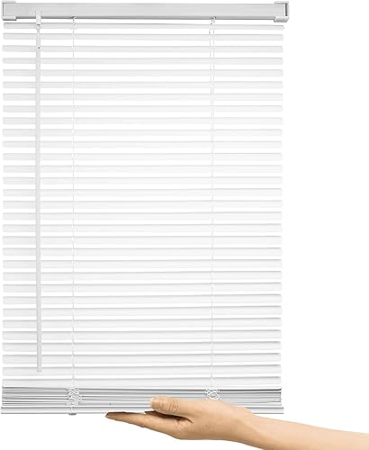 Changshade BLD32WT64A - Persiana horizontal de vinilo inalámbrica de 1 pulgada con varita inclinable para ventanas y puertas, persiana veneciana con