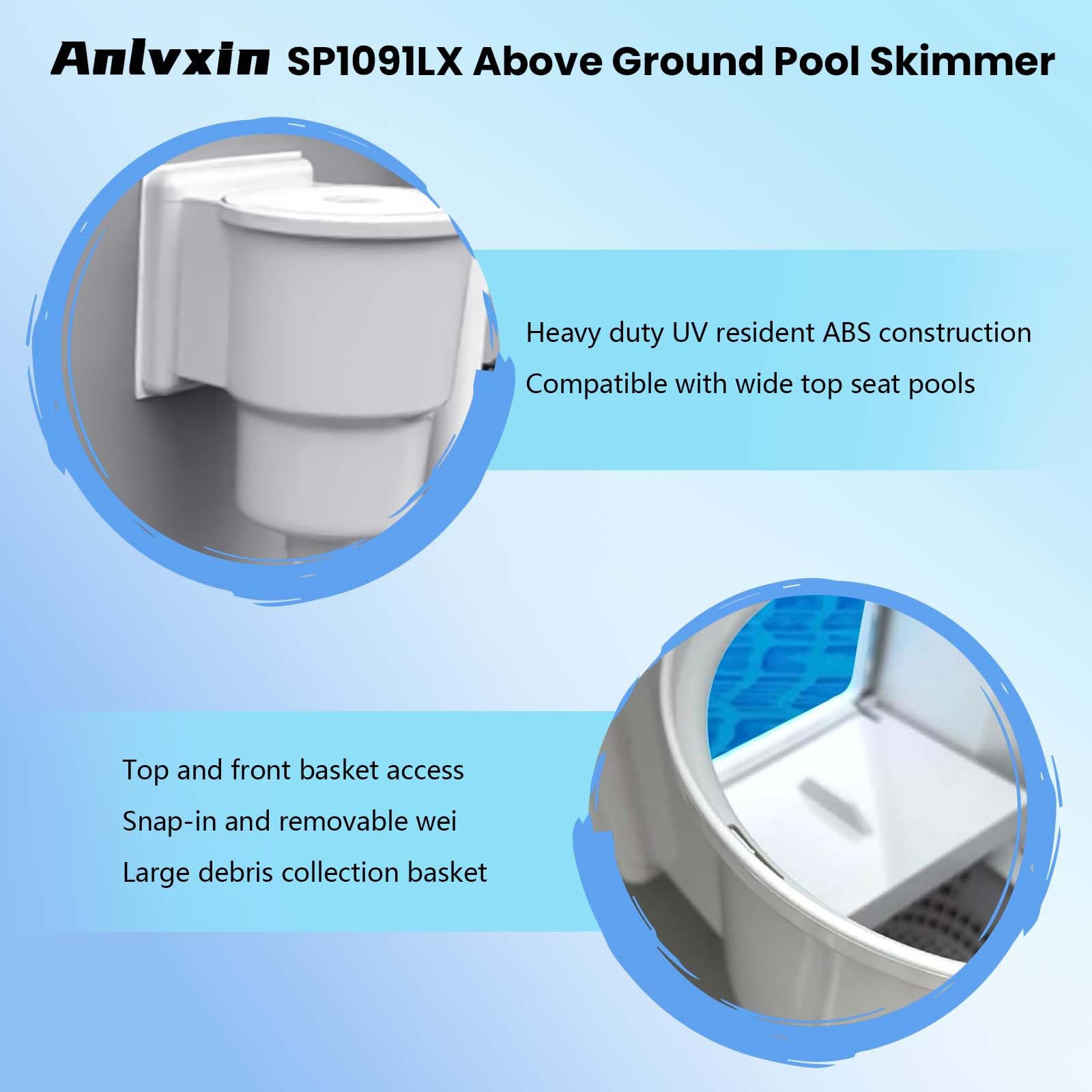SP1091LX Skimmer per piscina fuori terra, skimmer per piscina, skimmer passante parete, skimmer per piscina fuori terra (con accessori), larghezza di apertura 15,2 cm, compatibile con tutte le