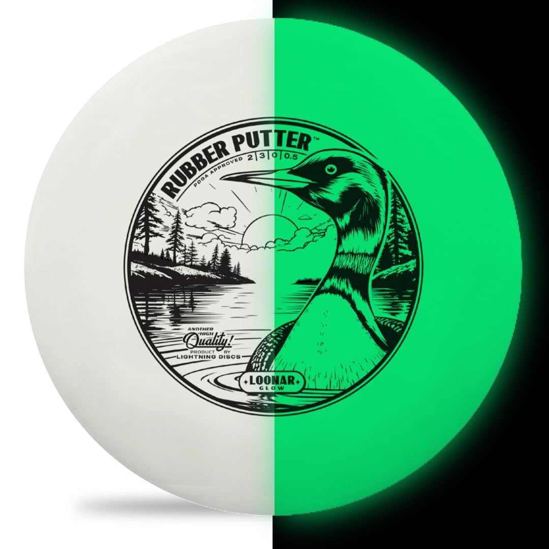 Lightning Loonar Glow Rubber Putter Disc Golf Disc | Glows in The Dark | Floats in Water | Durable & Reliable for All Skill Levels | Stable Flight (Flight Numbers: 2 | 3 | 0 | 0.5)