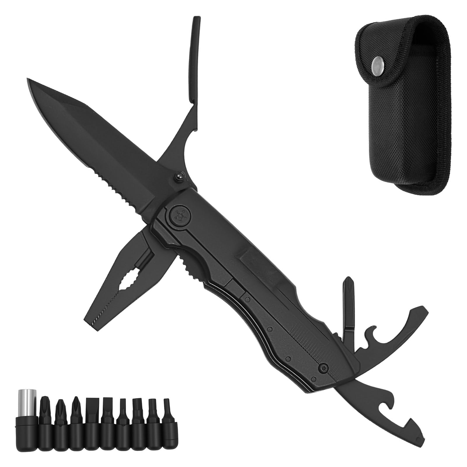 Aluminum Alloy Multitool Pocket Knife Practical Folding Multi Tool Foldable Versatile Utility Plier Set for Outdoor Black — view 2