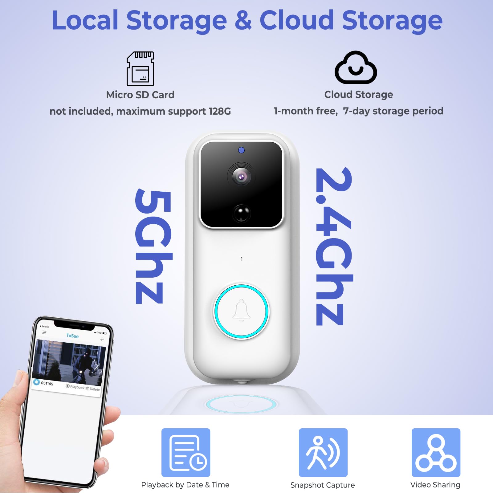 Atopskins Wireless Video Doorbell Camera, Wireless Camera Doorbell, Support 2.4/5G WiFi, 1080P HD Night Vision, AI Smart Detection, Video Call Remotely, Instant Alerts, Local & Cloud Storage